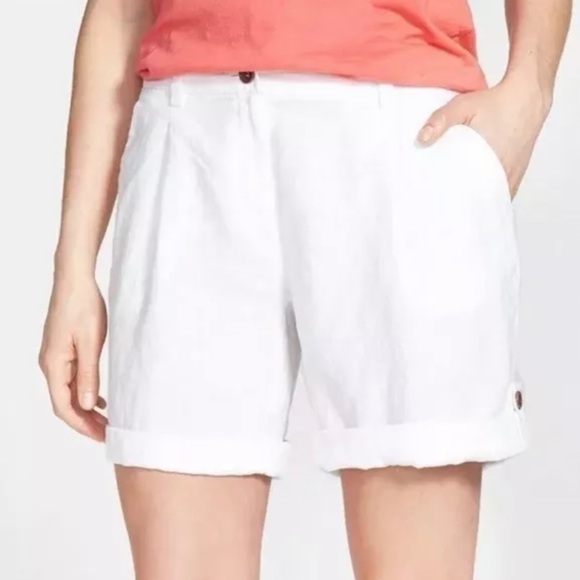 Eileen Fisher | Organic Linen White City Shorts Size 6 - Picture 3 of 10
